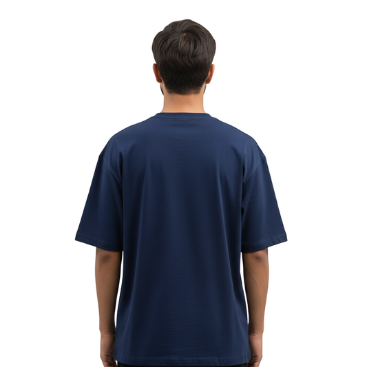 Oversized Plain Navy Blue Round-Neck T-Shirt – Premium Cotton | Relaxed Fit