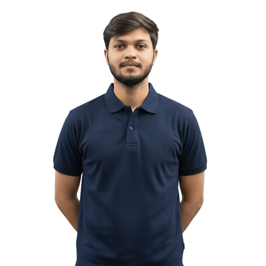 Cotton Pique Polo T-shirt – Navy Blue