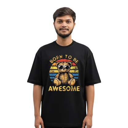 Born To Be Awesome Tee | Retro Teddy Bear Vintage Sunset T-Shirt