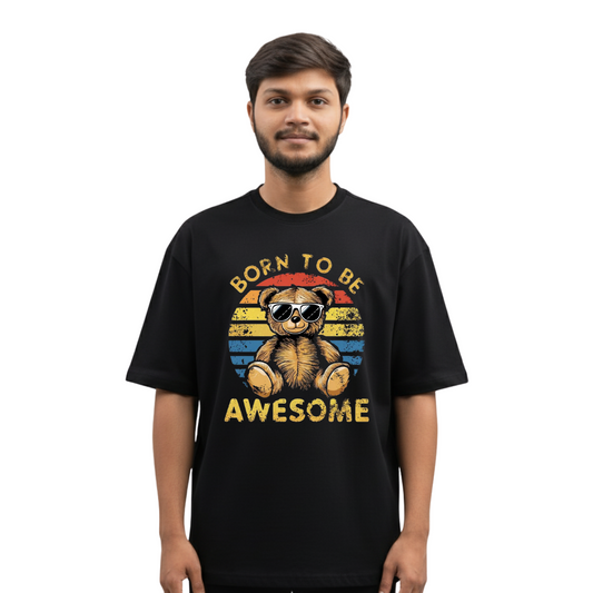 Born To Be Awesome Tee | Retro Teddy Bear Vintage Sunset T-Shirt