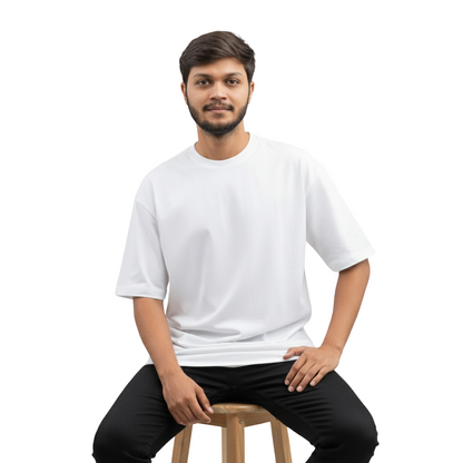 Oversized Plain White Round-Neck T-Shirt – Premium Cotton | Relaxed Fit