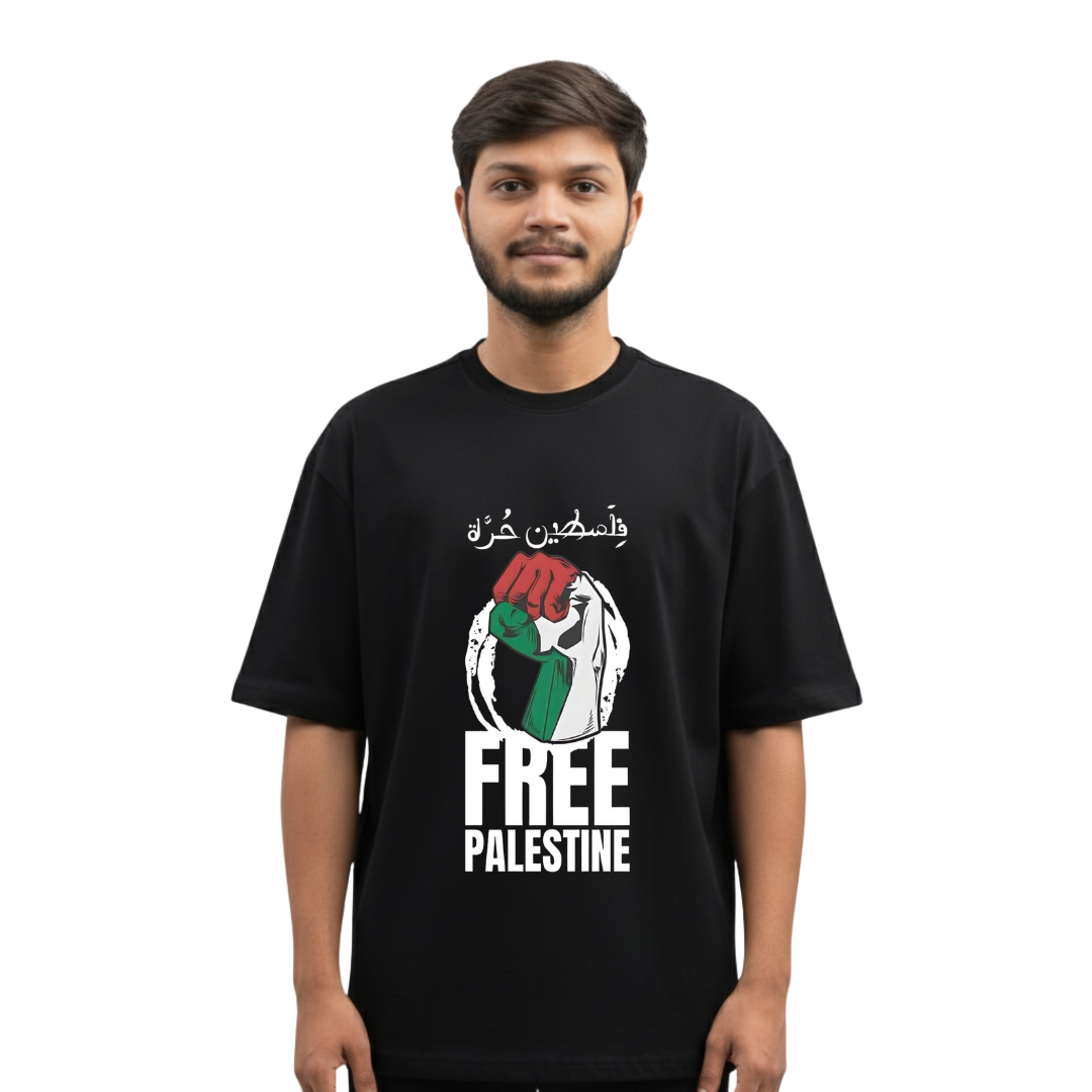 Free Palestine Solidarity Fist Tee | Arabic Calligraphy T-Shirt
