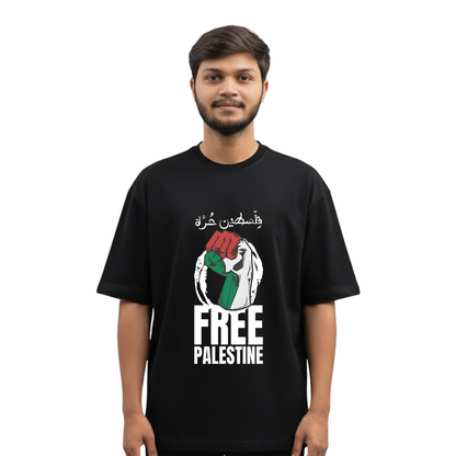 Free Palestine Solidarity Fist Tee | Arabic Calligraphy T-Shirt