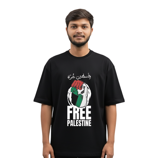 Free Palestine Solidarity Fist Tee | Arabic Calligraphy T-Shirt