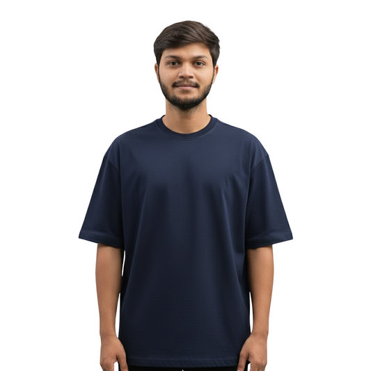 Oversized Plain Navy Blue Round-Neck T-Shirt – Premium Cotton | Relaxed Fit