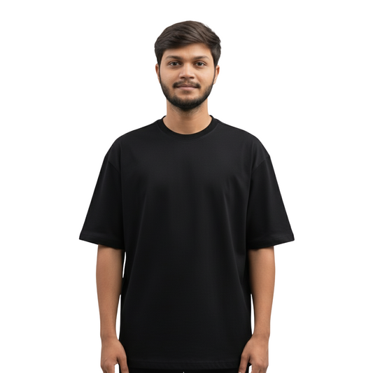Oversized Plain Black Round-Neck T-Shirt – Premium Cotton | Relaxed Fit