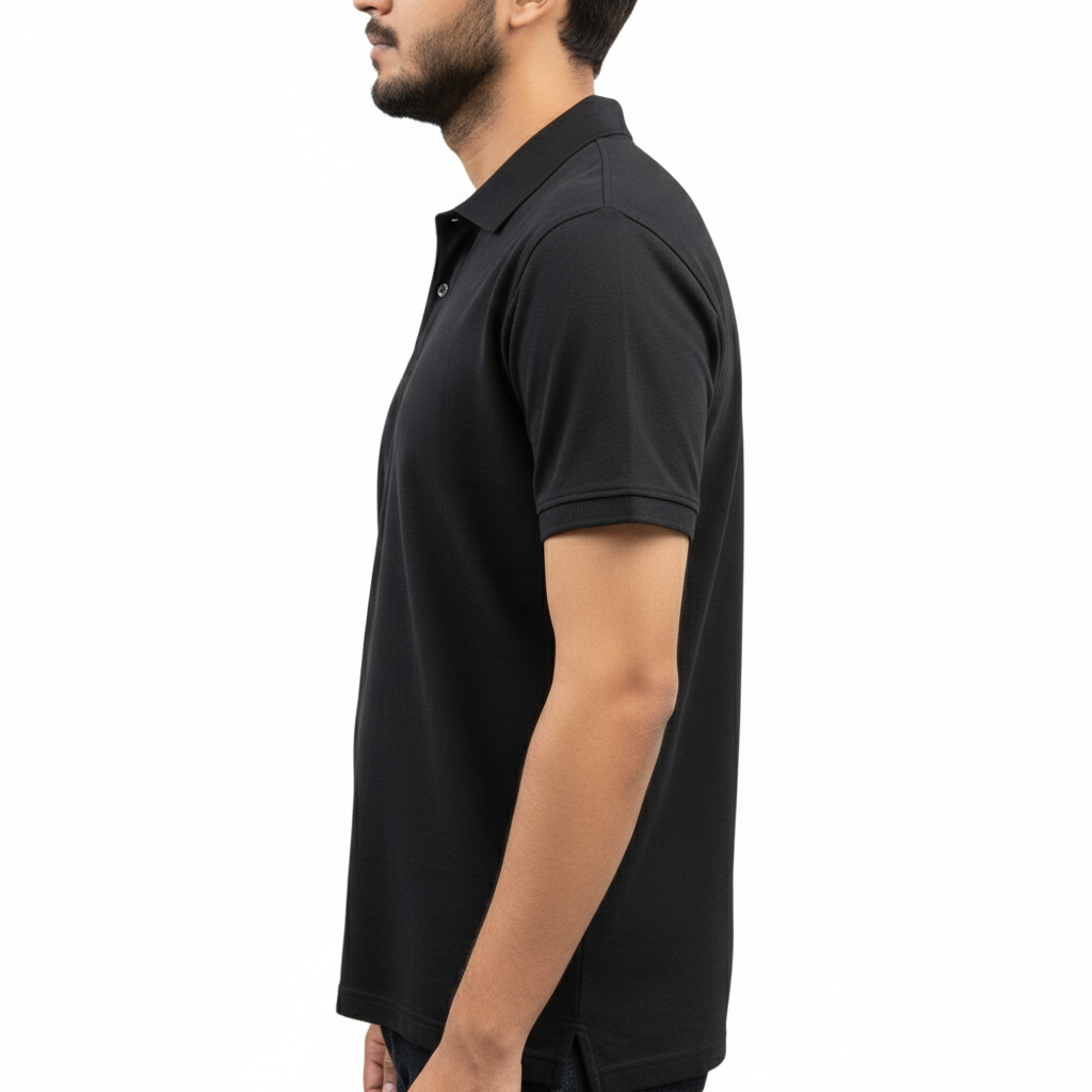 Cotton Pique Polo T-Shirt - Black