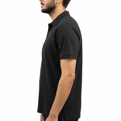 Cotton Pique Polo T-Shirt - Black