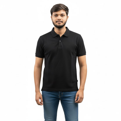 Cotton Pique Polo T-Shirt - Black