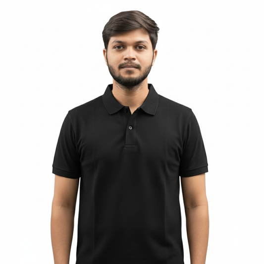Cotton Pique Polo T-Shirt - Black